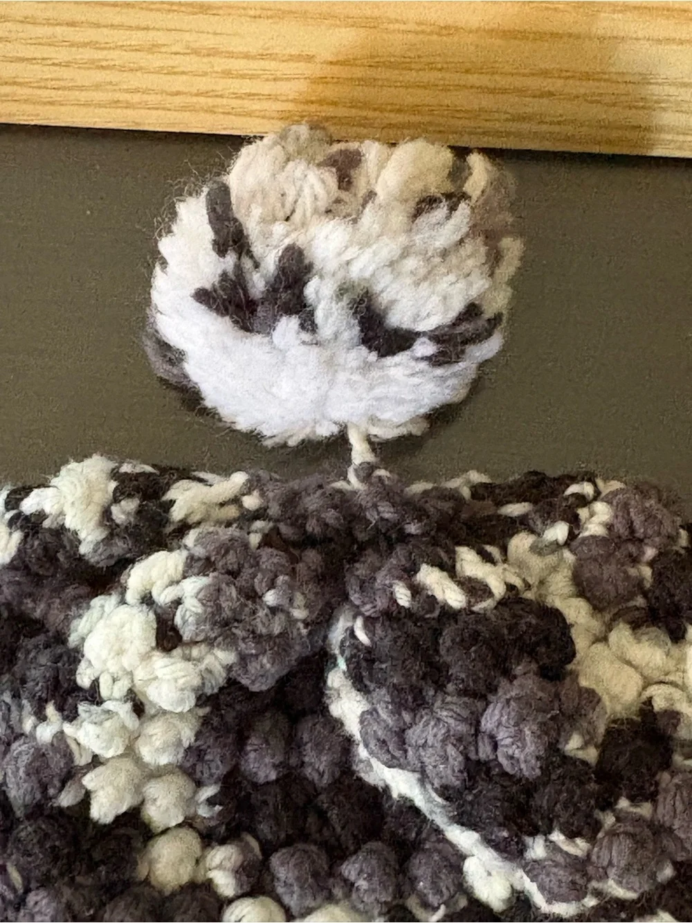 Handmade Pom-Pom Knit Beanie Hat - White, Gray & Black